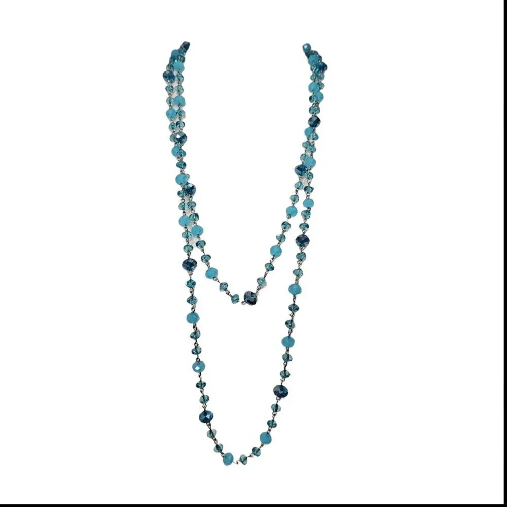 Erica Lyons Vintage Sea Blue Abalone Silver Long Beaded Necklace